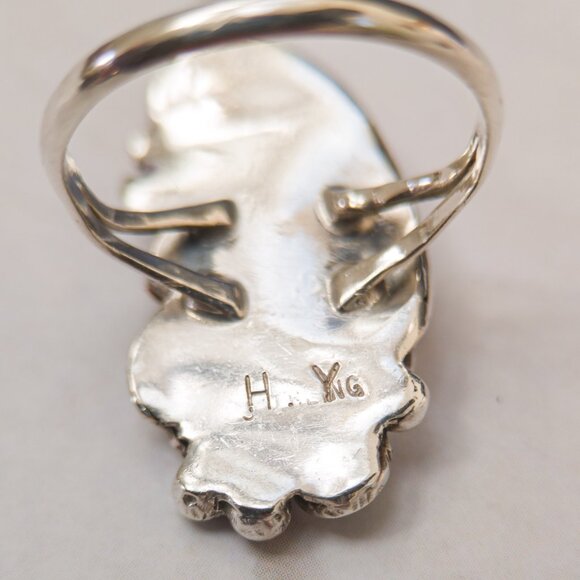 Signed H.Y. Sterling Feather/Scroll Ring, Navajo-Style, Size 5.75 (25mm) - Picture 5 of 13